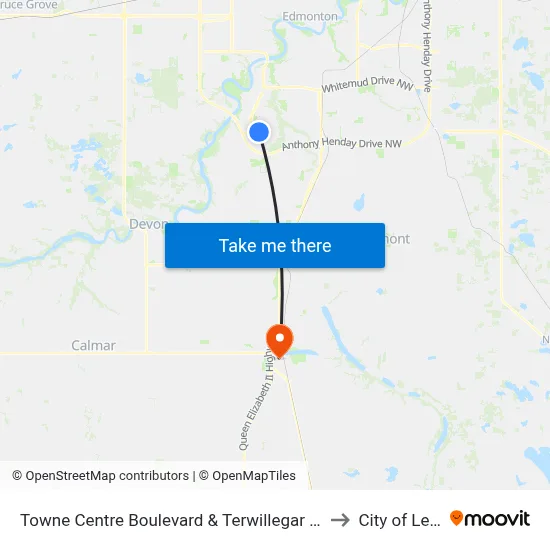 Towne Centre Boulevard & Terwillegar Common to City of Leduc map