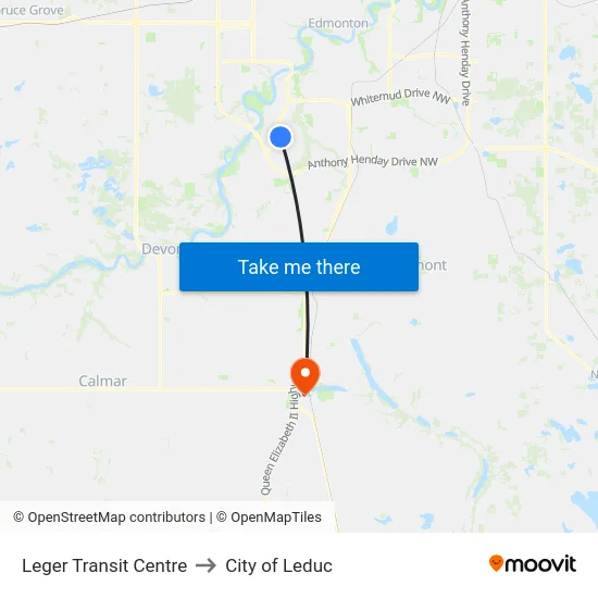 Leger Transit Centre to City of Leduc map