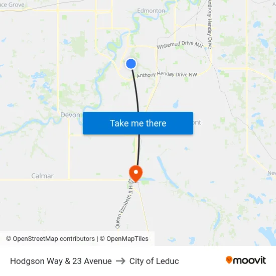 Hodgson Way & 23 Avenue to City of Leduc map
