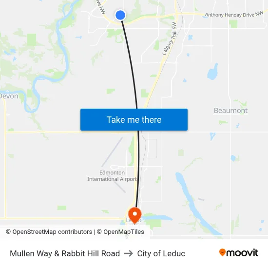 Mullen Way & Rabbit Hill Road to City of Leduc map