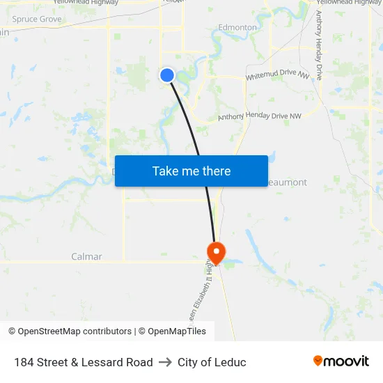 184 Street & Lessard Road to City of Leduc map