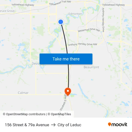 156 Street & 79a Avenue to City of Leduc map