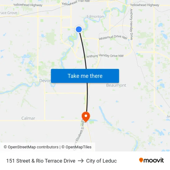151 Street & Rio Terrace Drive to City of Leduc map