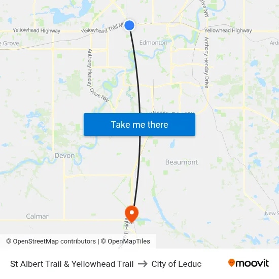 St Albert Trail & Yellowhead Trail to City of Leduc map