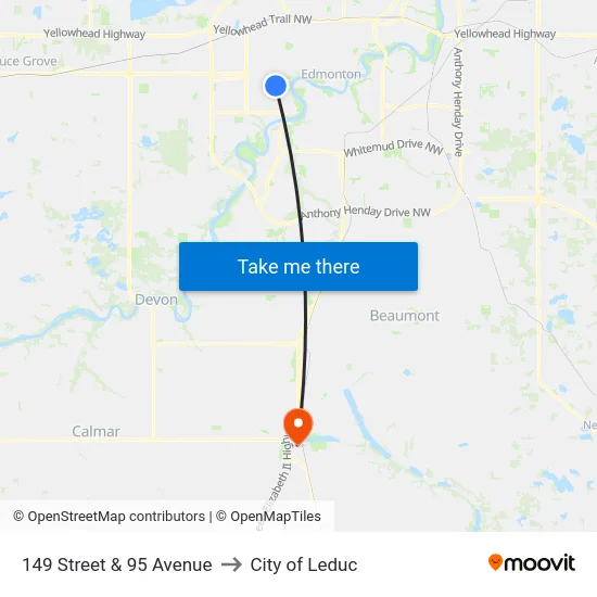 149 Street & 95 Avenue to City of Leduc map