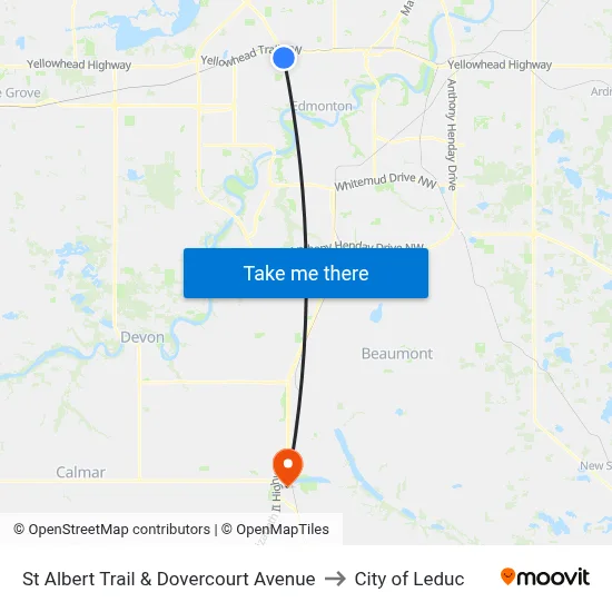 St Albert Trail & Dovercourt Avenue to City of Leduc map