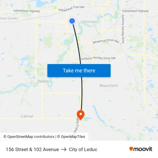 156 Street & 102 Avenue to City of Leduc map