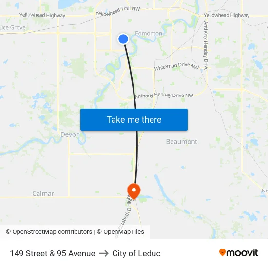 149 Street & 95 Avenue to City of Leduc map