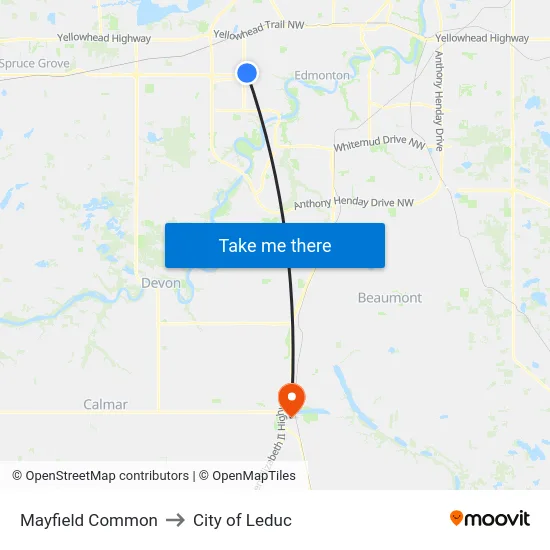 Mayfield Common to City of Leduc map