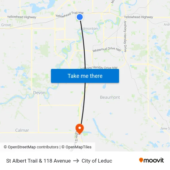 St Albert Trail & 118 Avenue to City of Leduc map