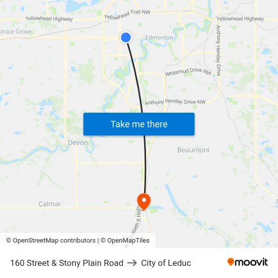 160 Street & Stony Plain Road to City of Leduc map