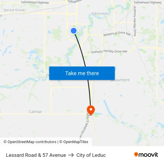 Lessard Road & 57 Avenue to City of Leduc map