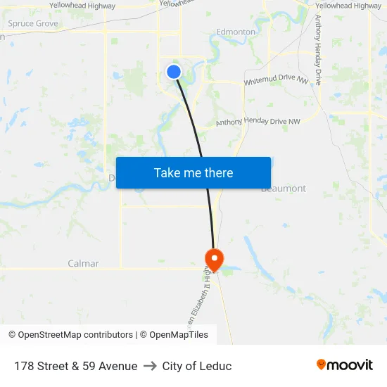178 Street & 59 Avenue to City of Leduc map