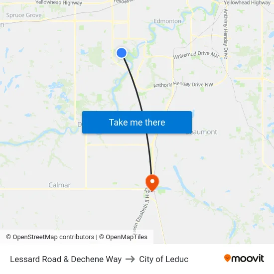 Lessard Road & Dechene Way to City of Leduc map