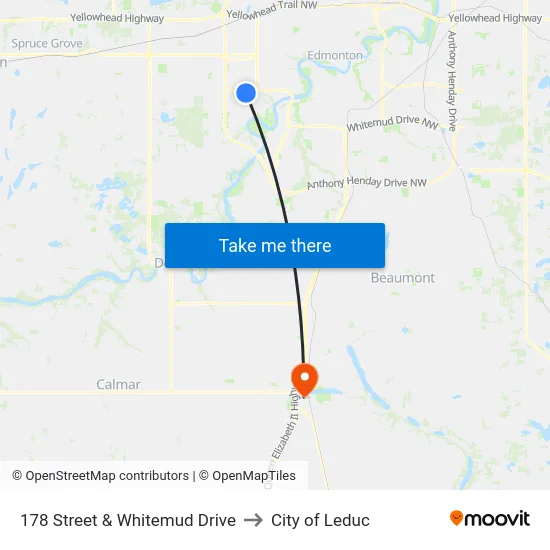 178 Street & Whitemud Drive to City of Leduc map