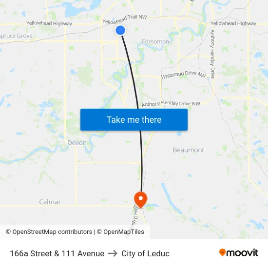 166a Street & 111 Avenue to City of Leduc map