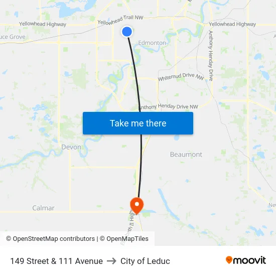 149 Street & 111 Avenue to City of Leduc map