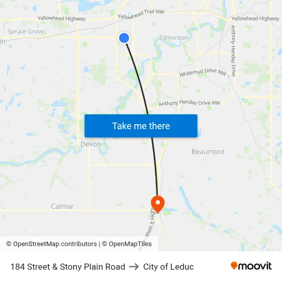 184 Street & Stony Plain Road to City of Leduc map