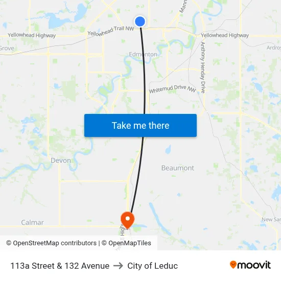 113a Street & 132 Avenue to City of Leduc map