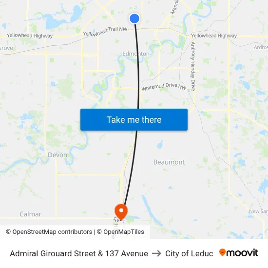 Admiral Girouard Street & 137 Avenue to City of Leduc map