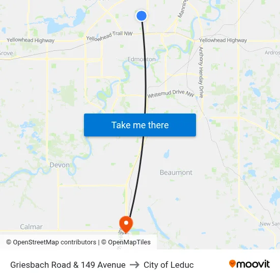Griesbach Road & 149 Avenue to City of Leduc map