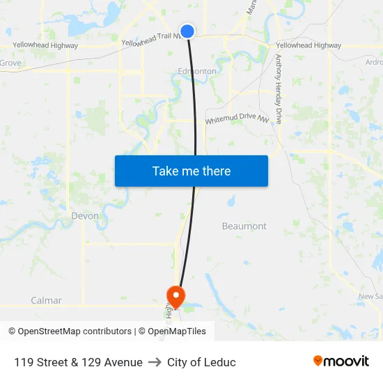 119 Street & 129 Avenue to City of Leduc map