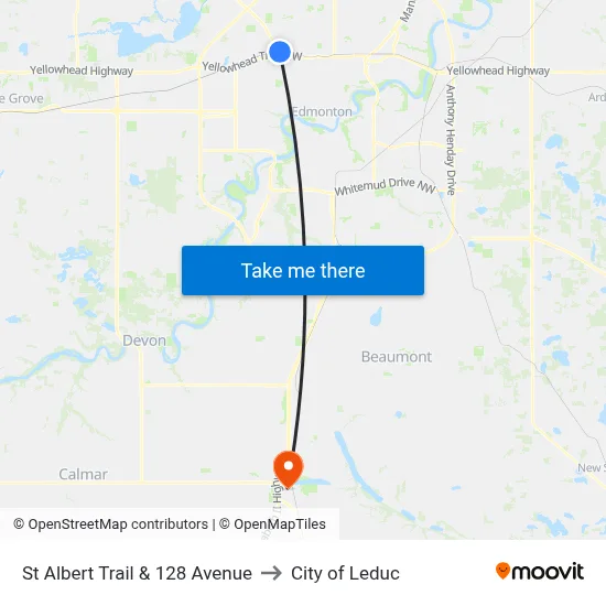 St Albert Trail & 128 Avenue to City of Leduc map