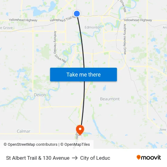 St Albert Trail & 130 Avenue to City of Leduc map