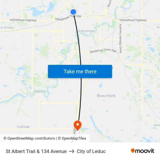 St Albert Trail & 134 Avenue to City of Leduc map
