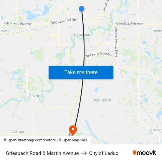 Griesbach Road & Martin Avenue to City of Leduc map