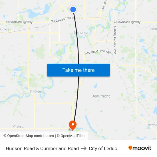 Hudson Road & Cumberland Road to City of Leduc map