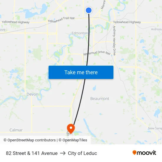 82 Street & 141 Avenue to City of Leduc map