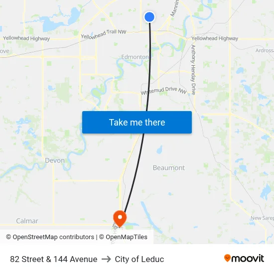 82 Street & 144 Avenue to City of Leduc map