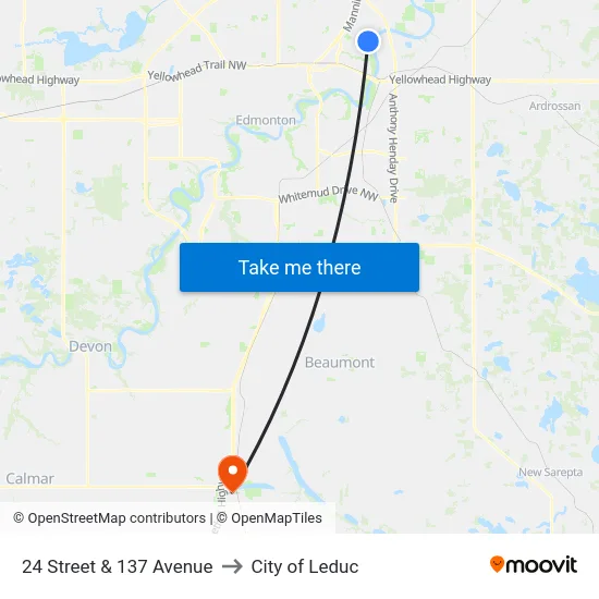 24 Street & 137 Avenue to City of Leduc map
