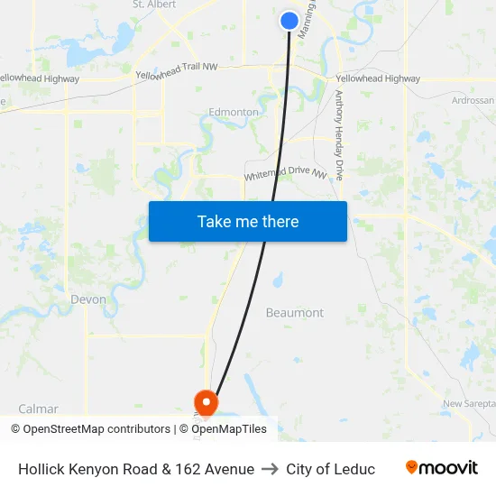 Hollick Kenyon Road & 162 Avenue to City of Leduc map