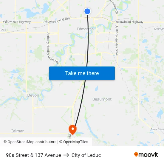 90a Street & 137 Avenue to City of Leduc map