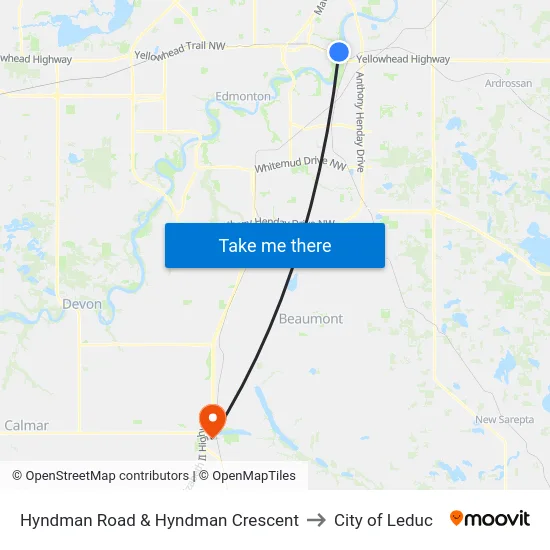 Hyndman Road & Hyndman Crescent to City of Leduc map