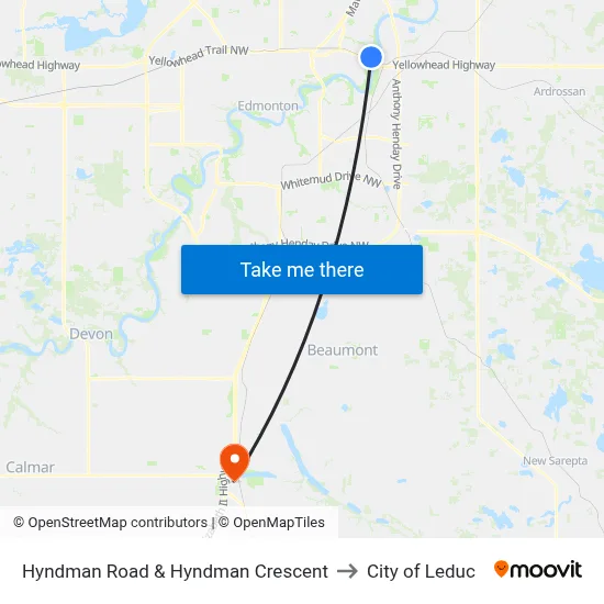 Hyndman Road & Hyndman Crescent to City of Leduc map