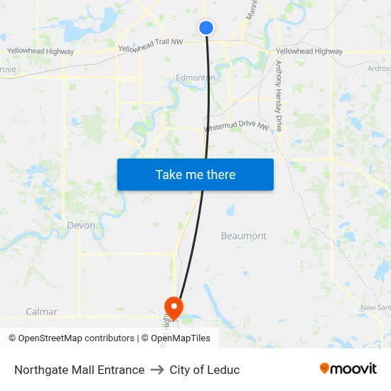 Northgate Mall Entrance to City of Leduc map
