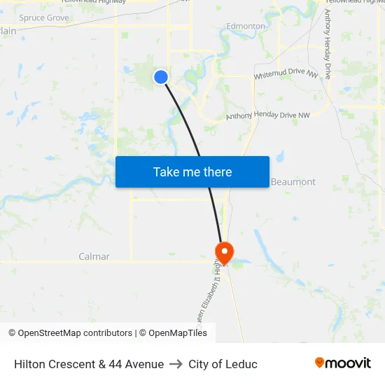 Hilton Crescent & 44 Avenue to City of Leduc map