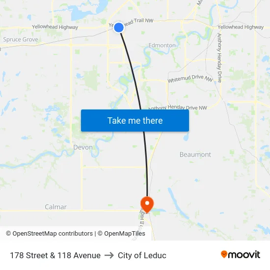 178 Street & 118 Avenue to City of Leduc map