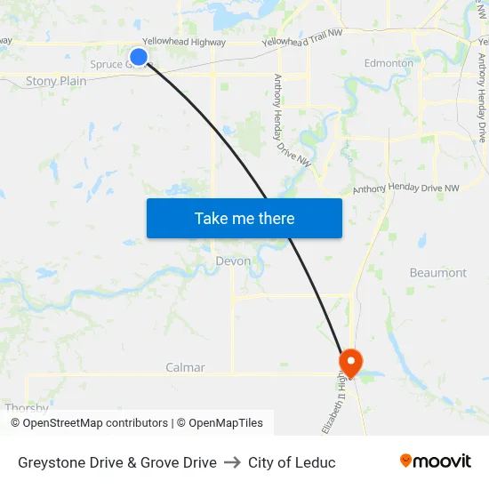 Greystone Drive & Grove Drive to City of Leduc map