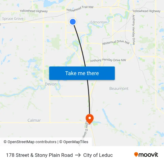 178 Street & Stony Plain Road to City of Leduc map