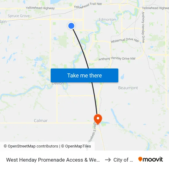 West Henday Promenade Access & Webber Greens Drive to City of Leduc map
