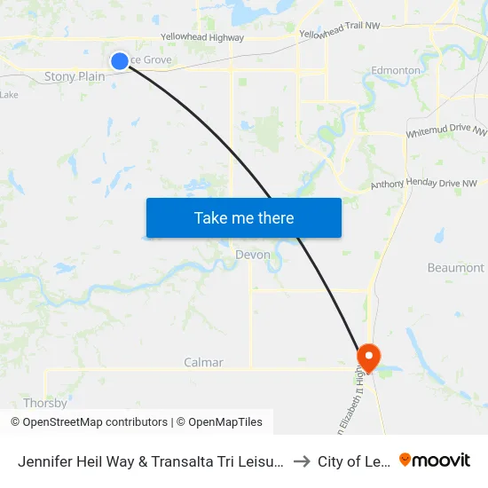 Jennifer Heil Way & Transalta Tri Leisure Centre to City of Leduc map