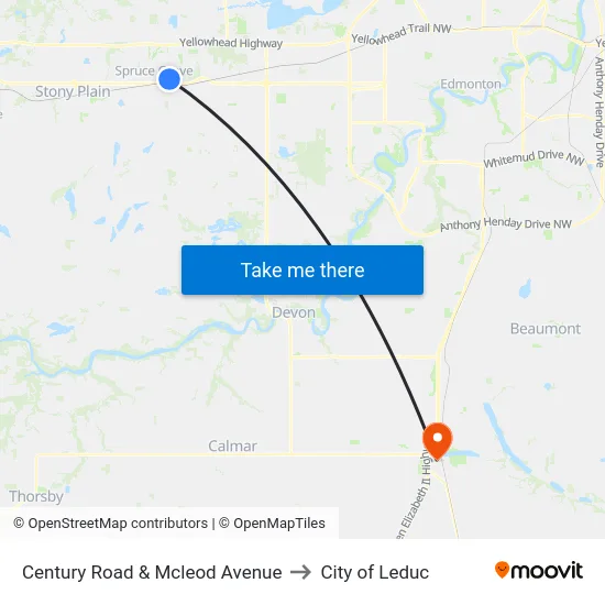Century Road & Mcleod Avenue to City of Leduc map