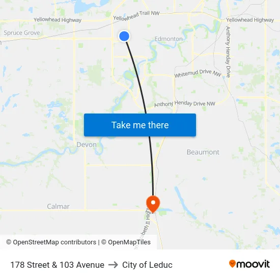 178 Street & 103 Avenue to City of Leduc map