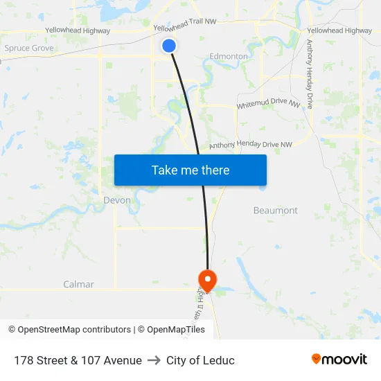 178 Street & 107 Avenue to City of Leduc map