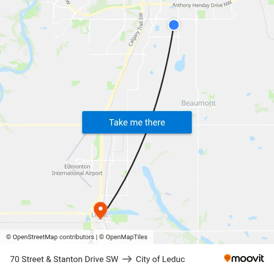 70 Street & Stanton Drive SW to City of Leduc map