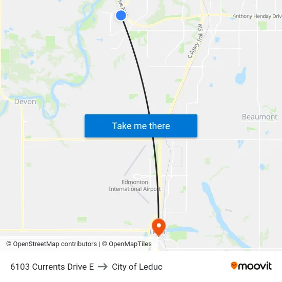 6103 Currents Drive E to City of Leduc map